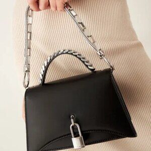 Charles & Keith | Padlock Trapeze Bag | Black Purse Silver Chain Lock